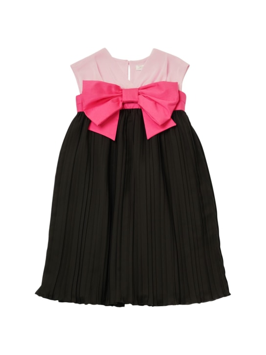 Monnalisa: Georgette dress w/ bow - Siyah/Pembe - kids-girls_0 | Luisa Via Roma