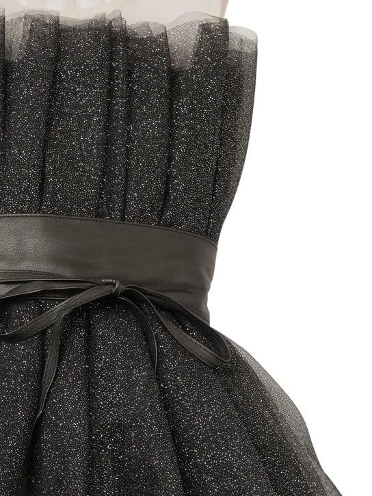 Monnalisa: Glittered tulle dress w/ belt - Siyah/Beyaz - kids-girls_1 | Luisa Via Roma