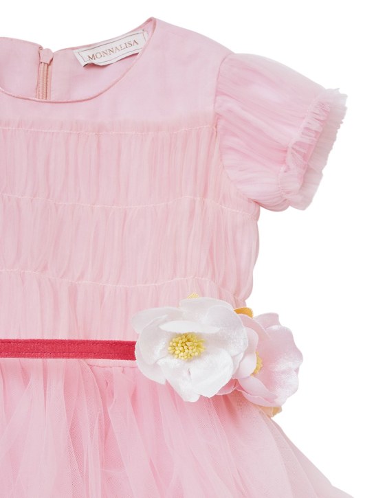 Monnalisa: Tiered tulle dress w/ flower belt - Pembe - kids-girls_1 | Luisa Via Roma