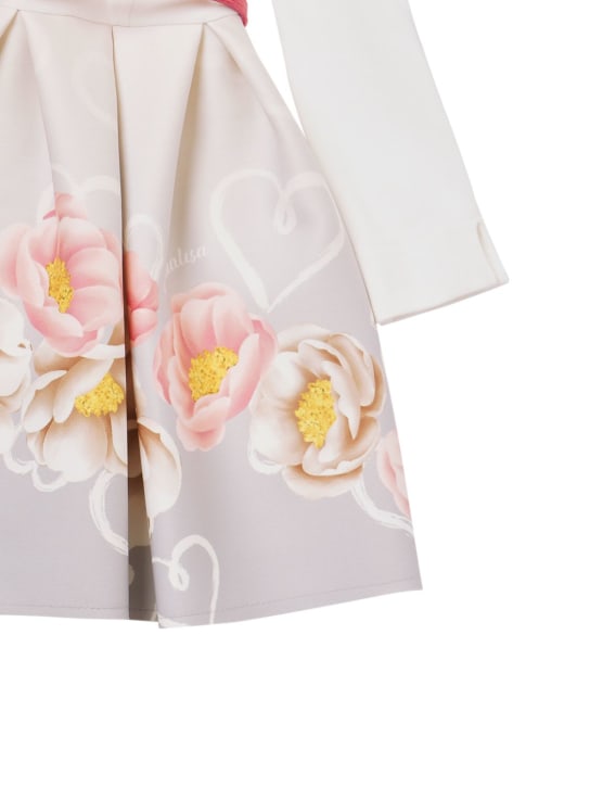 Monnalisa: Flower print brocade midi dress w/ belt - Multicolor - kids-girls_1 | Luisa Via Roma