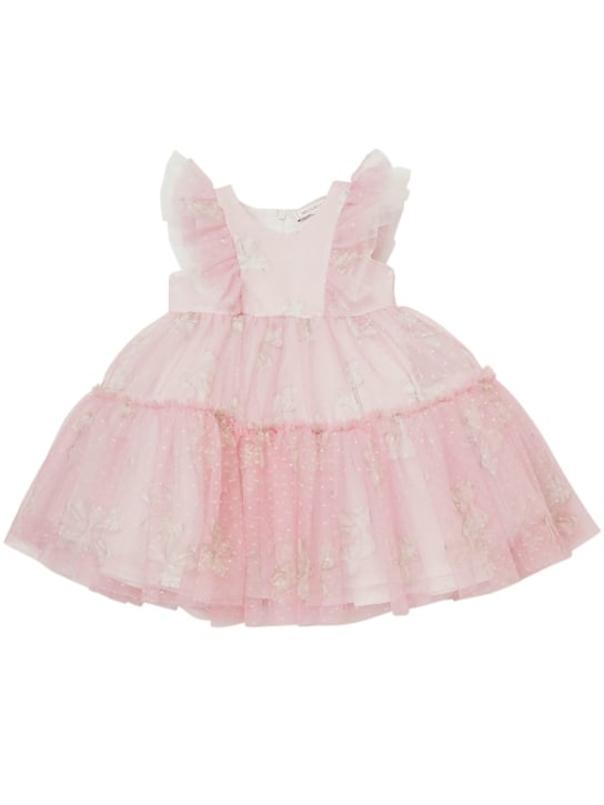 Monnalisa: 보우 프린트 튤 드레스 - 핑크 - kids-girls_0 | Luisa Via Roma