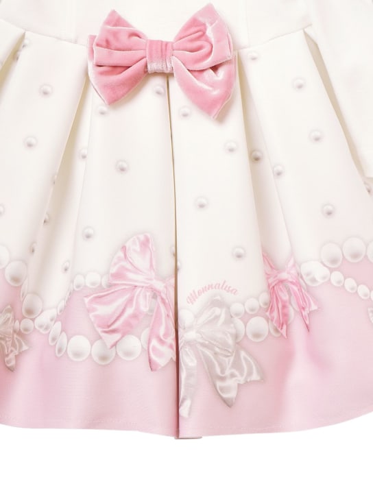 Monnalisa: Bow print Punto Milano dress - White/Pink - kids-girls_1 | Luisa Via Roma