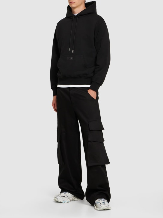 GCDS: Crystal logo cotton hoodie - Black - men_1 | Luisa Via Roma