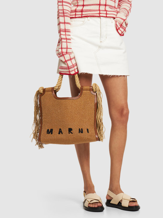 Marni: Borsa shopping Marcel in misto cotone intrecciato - Raw Sienna - women_1 | Luisa Via Roma