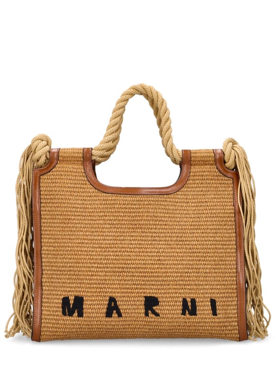 Marni: Borsa shopping Marcel in misto cotone intrecciato - Raw Sienna - women_0 | Luisa Via Roma