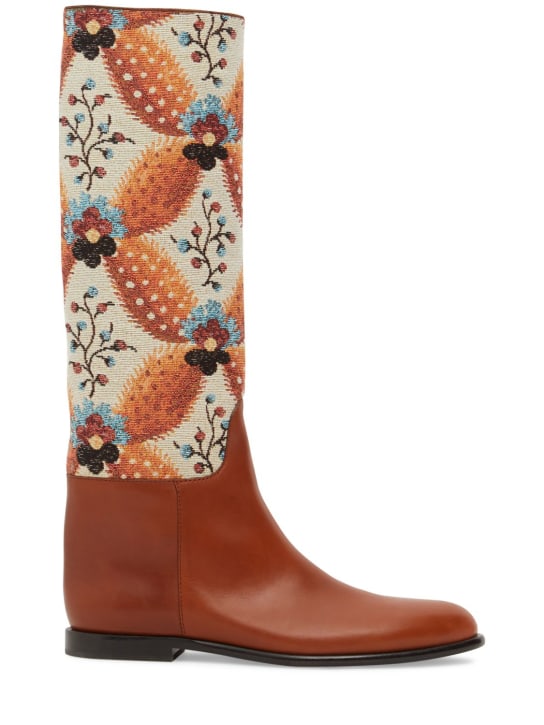 Etro: 10mm Leather & jacquard tall boots - women_0 | Luisa Via Roma