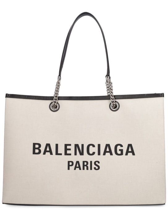 Balenciaga: Borsa shopping Duty Free in misto cotone - Naturel - women_0 | Luisa Via Roma