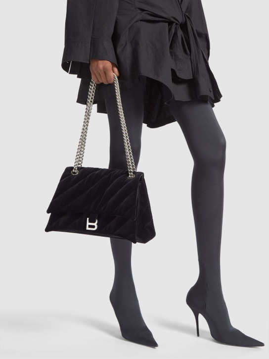 Balenciaga: Crush小号绗缝粘胶纤维混纺单肩包 - 黑色 - women_1 | Luisa Via Roma
