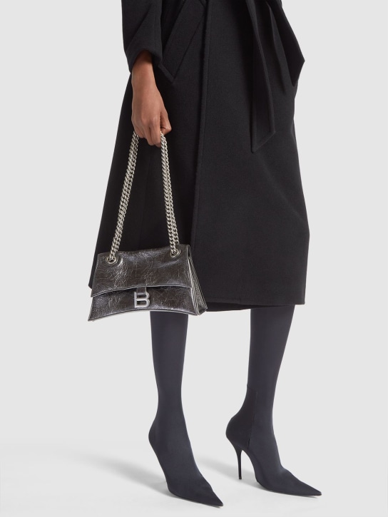 Balenciaga: Small Crush leather shoulder bag - Gümüş Gri - women_1 | Luisa Via Roma