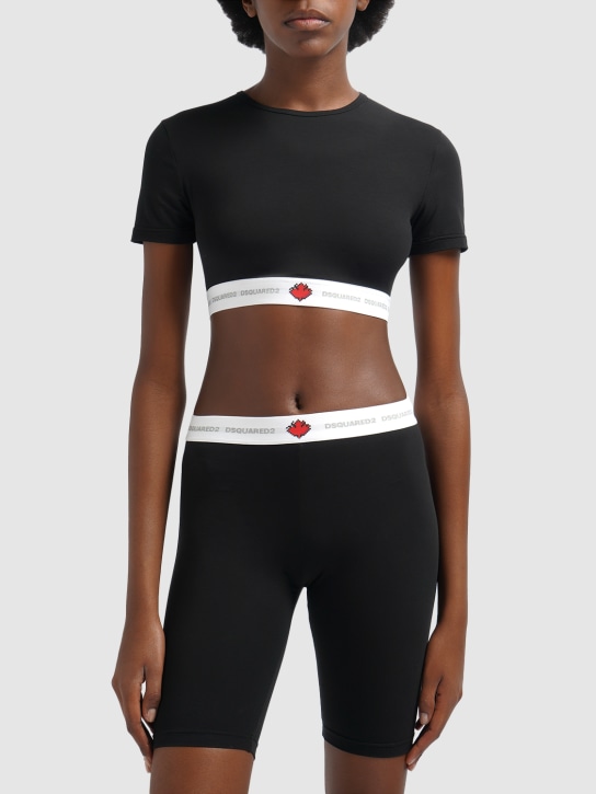 Dsquared2: Logo cotton jersey bike shorts - Black - women_1 | Luisa Via Roma