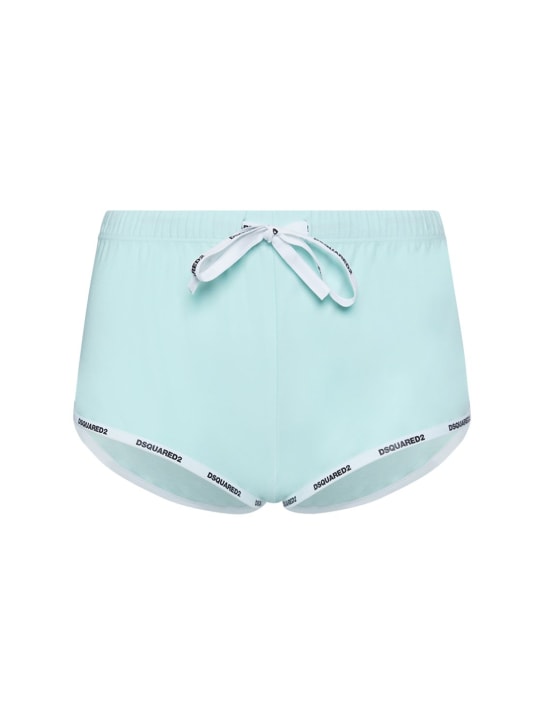 Dsquared2: Logo stretch cotton jersey mini shorts - Light Green - women_0 | Luisa Via Roma