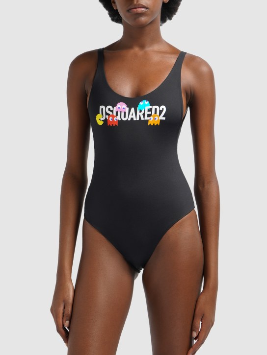 Dsquared2: Pac-Man logo print one piece swimsuit - Multi/Black - women_1 | Luisa Via Roma