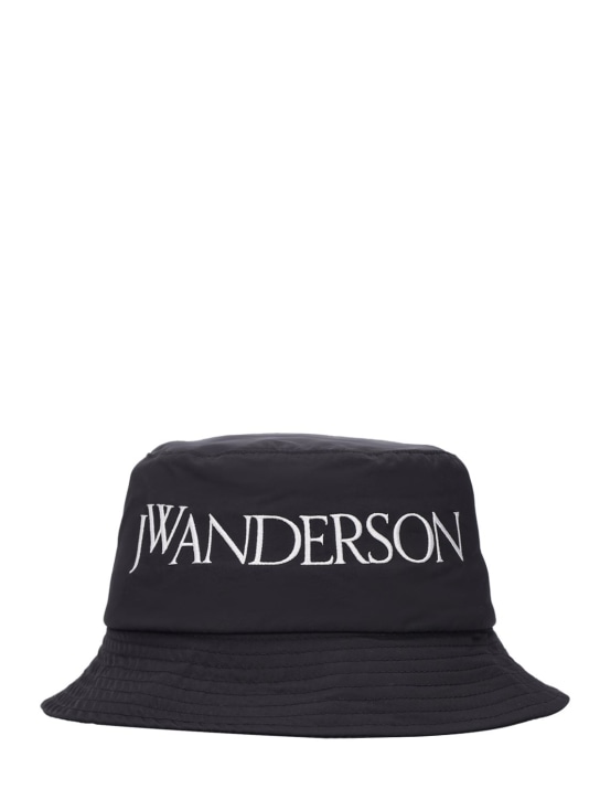 JW Anderson: Logo embroidered bucket hat - Siyah - men_0 | Luisa Via Roma