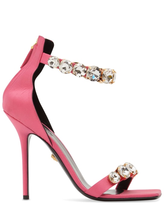 Versace: Sandali in raso con decorazioni 110mm - Rosa Scuro - women_0 | Luisa Via Roma