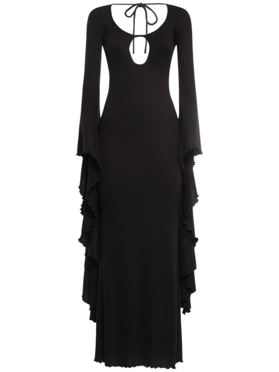 Giuseppe Di Morabito: Ribbed viscose maxi sleeve long dress - Black - women_0 | Luisa Via Roma