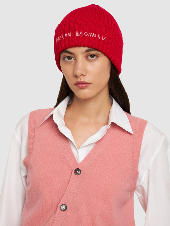 Ruslan Baginskiy: Bonnet en laine à logo brodé - Rouge/Rose Clair - women_1 | Luisa Via Roma