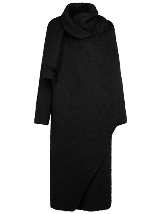 The Row: Orlando wool blend long coat w/ scarf - Black - women_0 | Luisa Via Roma