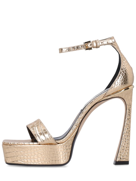 Victoria Beckham: 135mm Metallic croc embossed sandals - Gold - women_0 | Luisa Via Roma