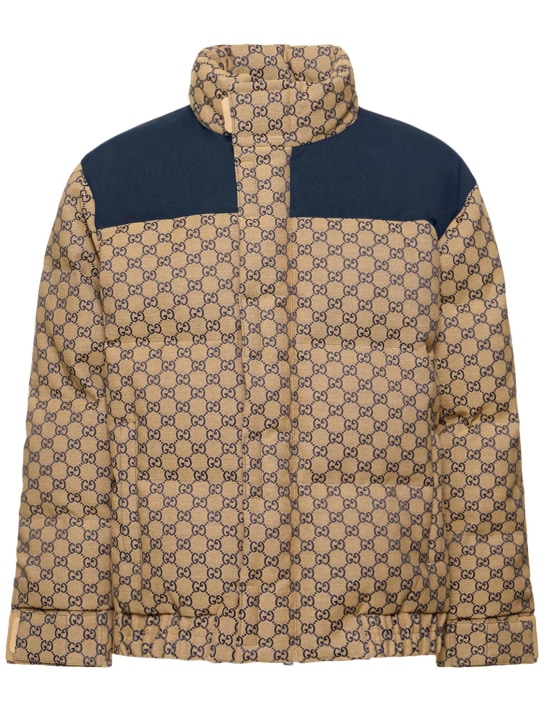 Gucci: GG cotton blend down jacket - Mavi - men_0 | Luisa Via Roma