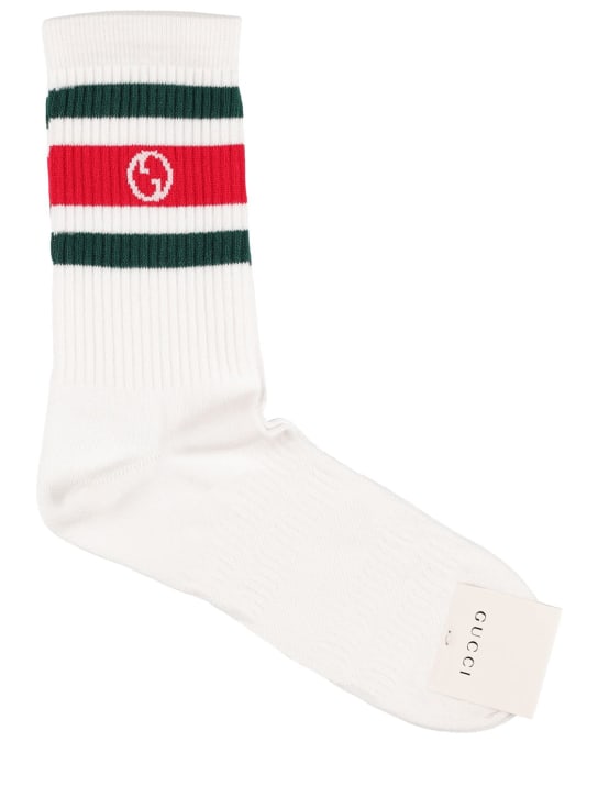 Gucci: GG cotton blend socks w/ web - White/Multi - men_0 | Luisa Via Roma