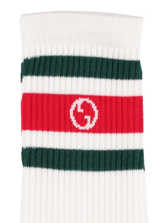Gucci: Calcetines de algodón con tribanda - Blanco/Multi - men_1 | Luisa Via Roma