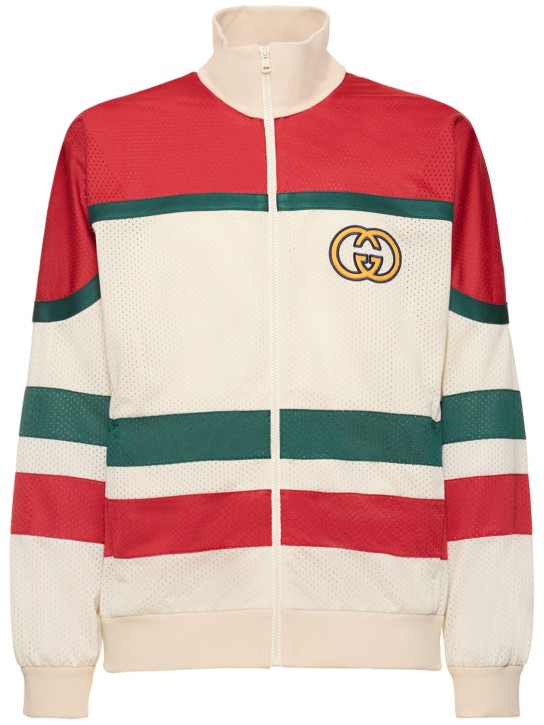 Gucci: Zip logo track jacket w/web - Ivory/Red - men_0 | Luisa Via Roma