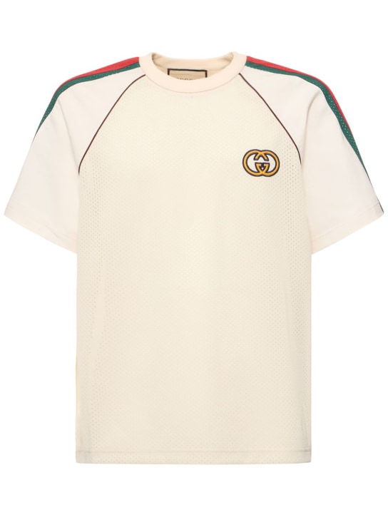 Gucci: T-Shirt mit Logodruck - Elfenbein/Bunt - men_0 | Luisa Via Roma