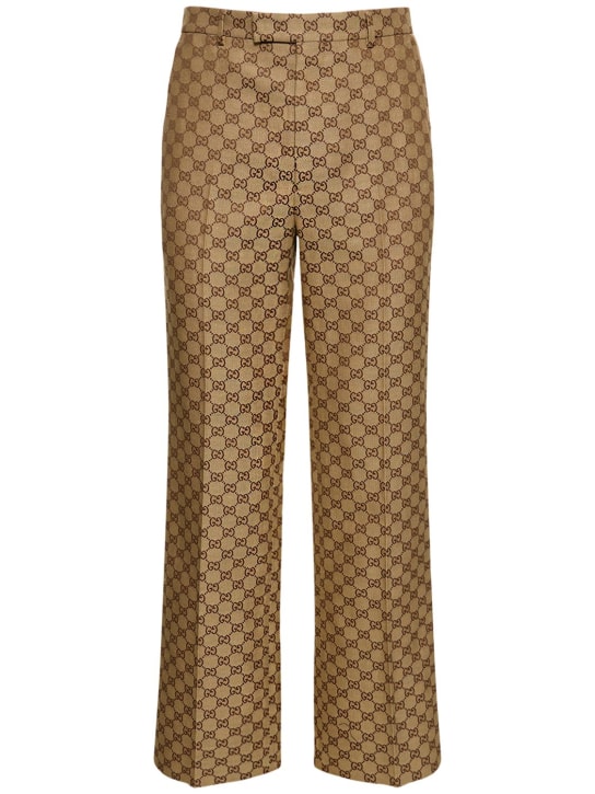Gucci: Pantalones de lino - Camel/Ebony - men_0 | Luisa Via Roma