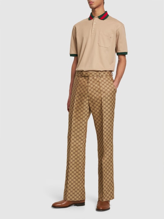 Gucci: Pantalones de lino - Camel/Ebony - men_1 | Luisa Via Roma