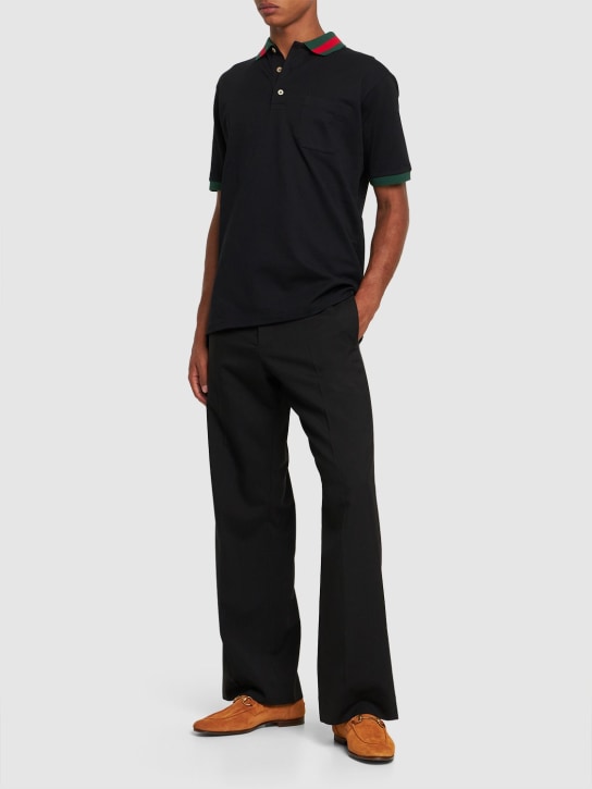 Gucci: Stretch cotton blend polo shirt w/ Web - Black - men_1 | Luisa Via Roma