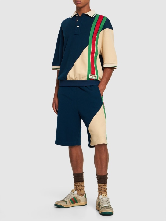 Gucci: Shorts in felpa di cotone e lana / Web - Blu/Multi - men_1 | Luisa Via Roma