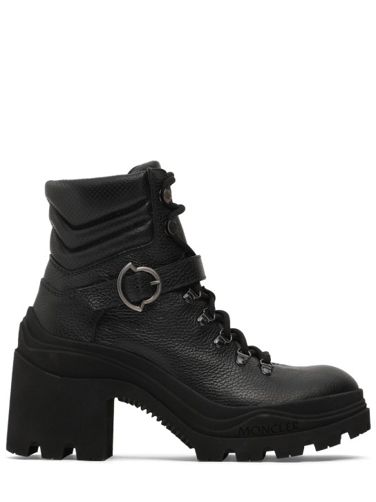 Moncler: 80mm Envile strap leather ankle boots - Siyah - women_0 | Luisa Via Roma