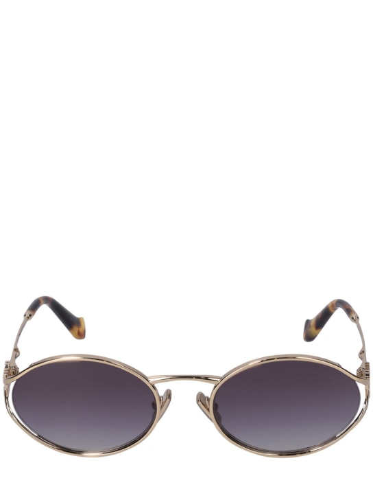 Miu Miu: Oval metal sunglasses - Gold/Grey - women_0 | Luisa Via Roma