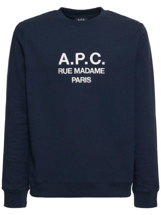 A.P.C.: Logo embroidered French terry sweatshirt - Koyu Lacivert - men_0 | Luisa Via Roma