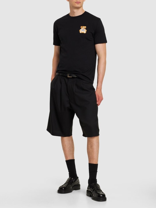 Moschino: 泰迪熊刺绣棉质平纹针织T恤 - 黑色 - men_1 | Luisa Via Roma