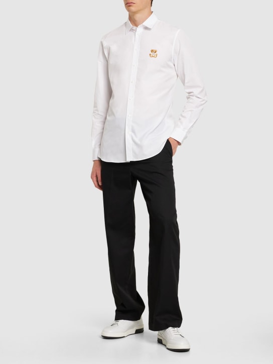 Moschino: Toy embroidered cotton poplin shirt - Beyaz - men_1 | Luisa Via Roma