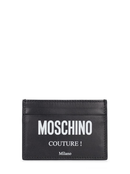 Moschino: Logo print leather card holder - Siyah/Beyaz - men_0 | Luisa Via Roma