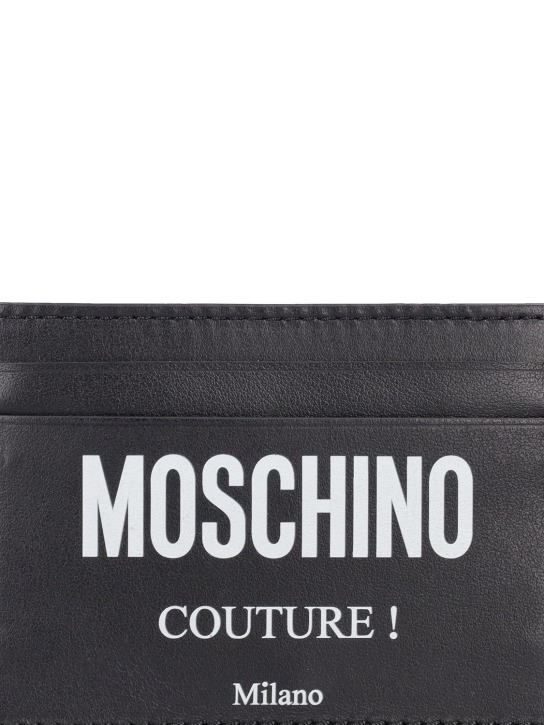 Moschino: Logo print leather card holder - Siyah/Beyaz - men_1 | Luisa Via Roma