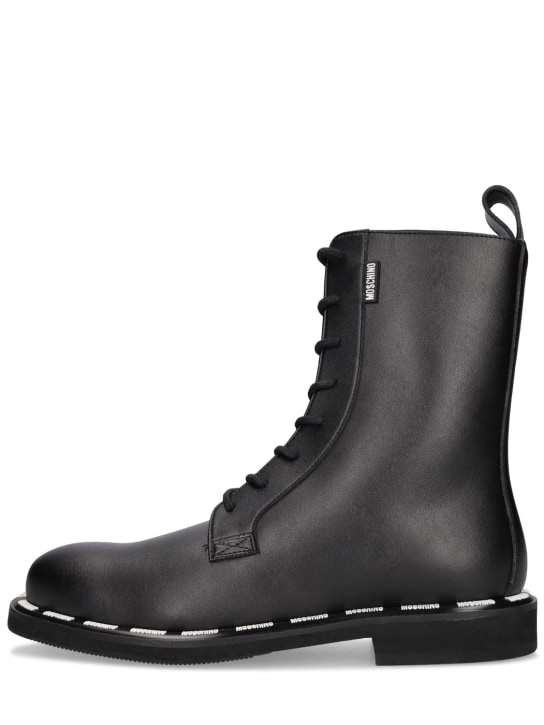Moschino: Logo faux leather combat boots - men_0 | Luisa Via Roma