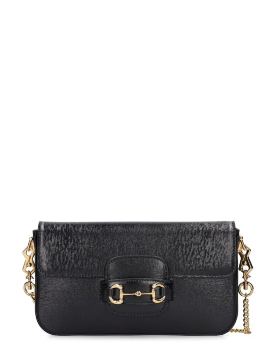 Gucci: Mini Horsebit 1955 leather shoulder bag - Siyah - women_0 | Luisa Via Roma