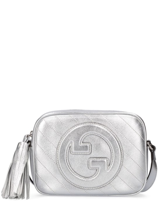 Gucci: Blondie leather shoulder bag - Gümüş - women_0 | Luisa Via Roma