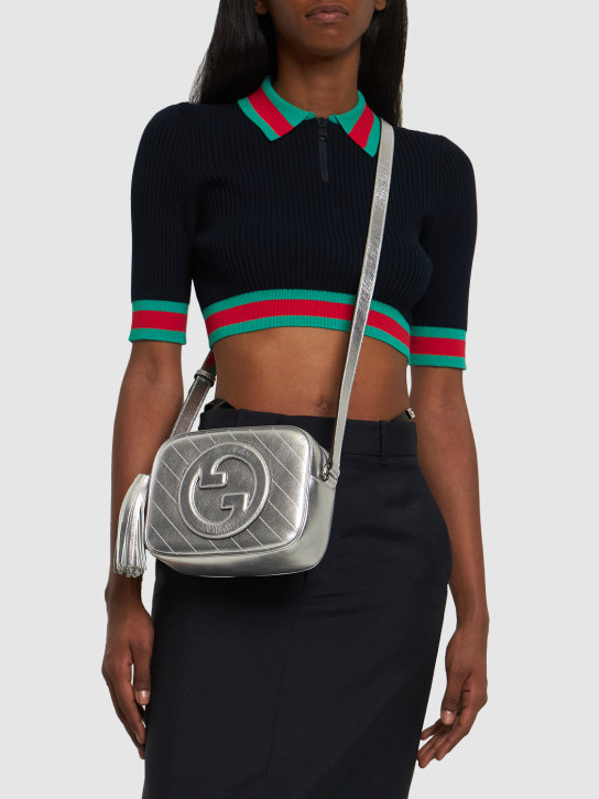 Gucci: Blondie leather shoulder bag - Gümüş - women_1 | Luisa Via Roma