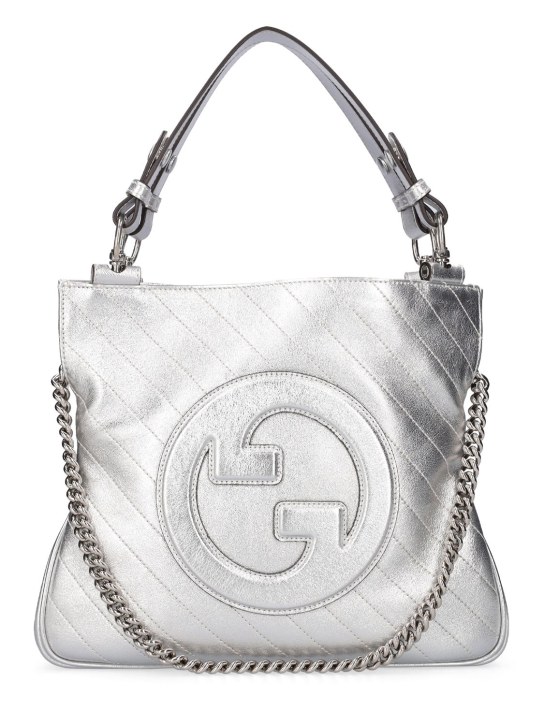 Gucci: Blondie leather tote bag - Gümüş - women_0 | Luisa Via Roma