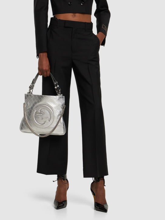 Gucci: Blondie leather tote bag - Gümüş - women_1 | Luisa Via Roma