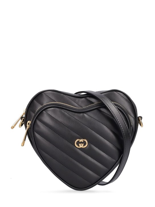 Gucci: Interlocking G mini heart leather bag - Siyah - women_0 | Luisa Via Roma