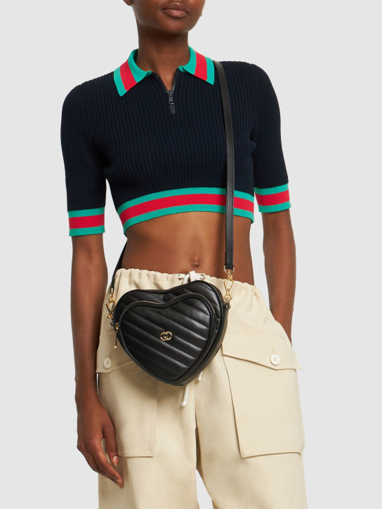 Gucci: Interlocking G mini heart leather bag - Black - women_1 | Luisa Via Roma