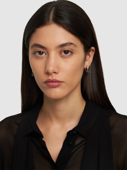Valentino Garavani: Mini V logo signature hoop earrings - Gold/Crystal - women_1 | Luisa Via Roma