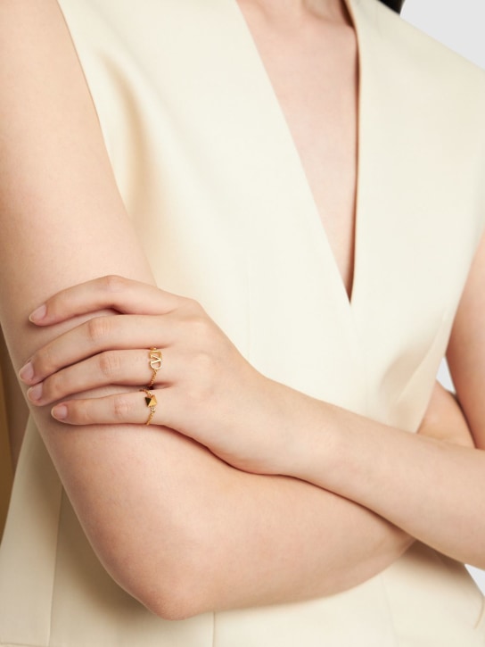 Valentino Garavani: Set of 2 mini V logo signature rings - Gold - women_1 | Luisa Via Roma