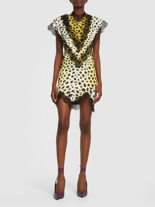 The Attico: Jace printed satin & lace mini dress - Yellow/Black - women_1 | Luisa Via Roma