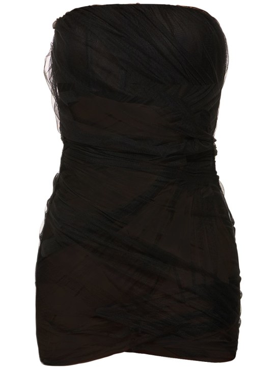 The Attico: Eita strapless draped tulle mini dress - Siyah - women_0 | Luisa Via Roma